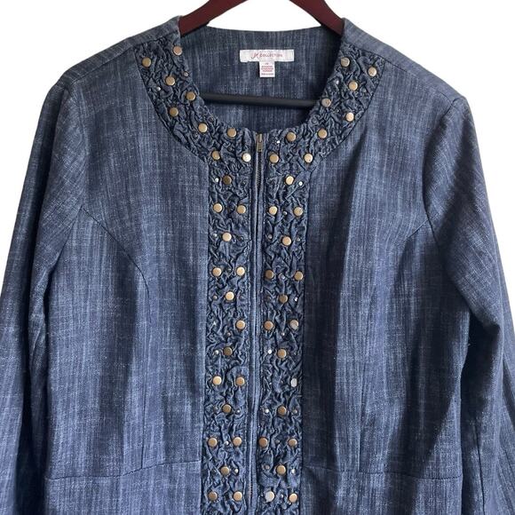 JM Collection Women Jacket 14 Blue Chambray Soft Denim Decorative Trim Blazer - Picture 7 of 12